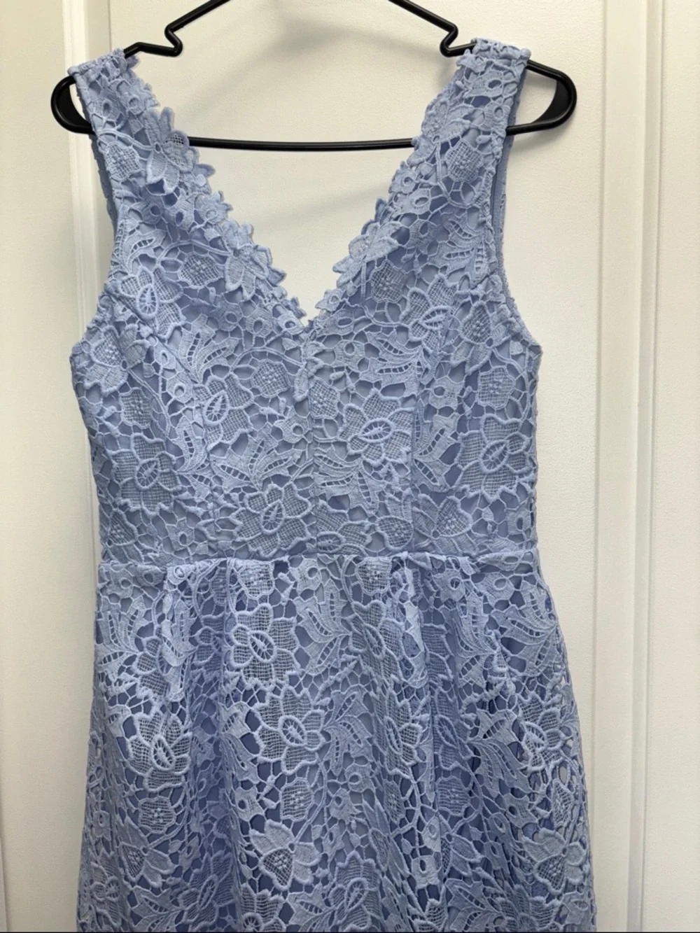 ASTR The Label Blue Floral Guipure Lace Midi Dress Romantic Coquette Large